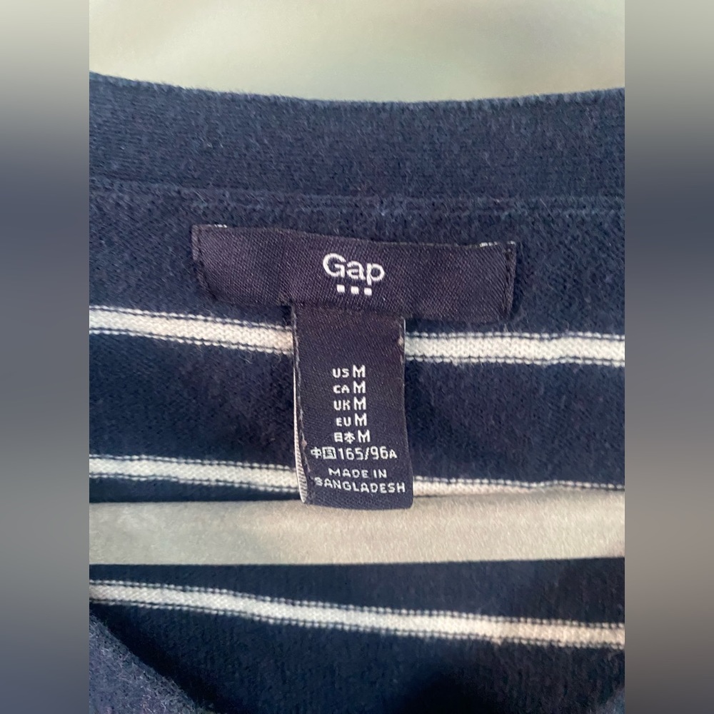 Gap Unisex Knit Sweater Size M Navy & White Stripes V Neck Long Sleeve - Picture 6 of 6